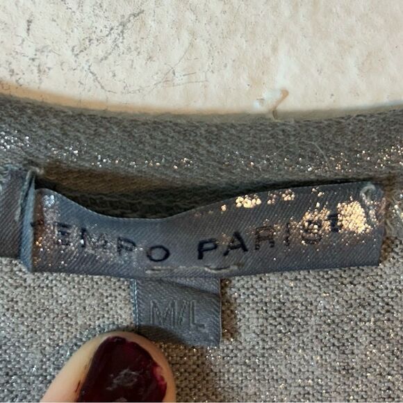 TEMPO PARIS WOMANS SWEATER M/L grey metallic silver zebra print Italy 9511n - Picture 2 of 12